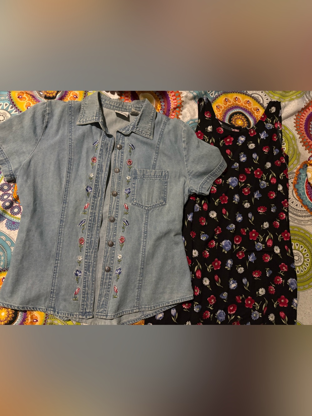 Vintage Light Blue Embroidered Denim Jacket and Dress